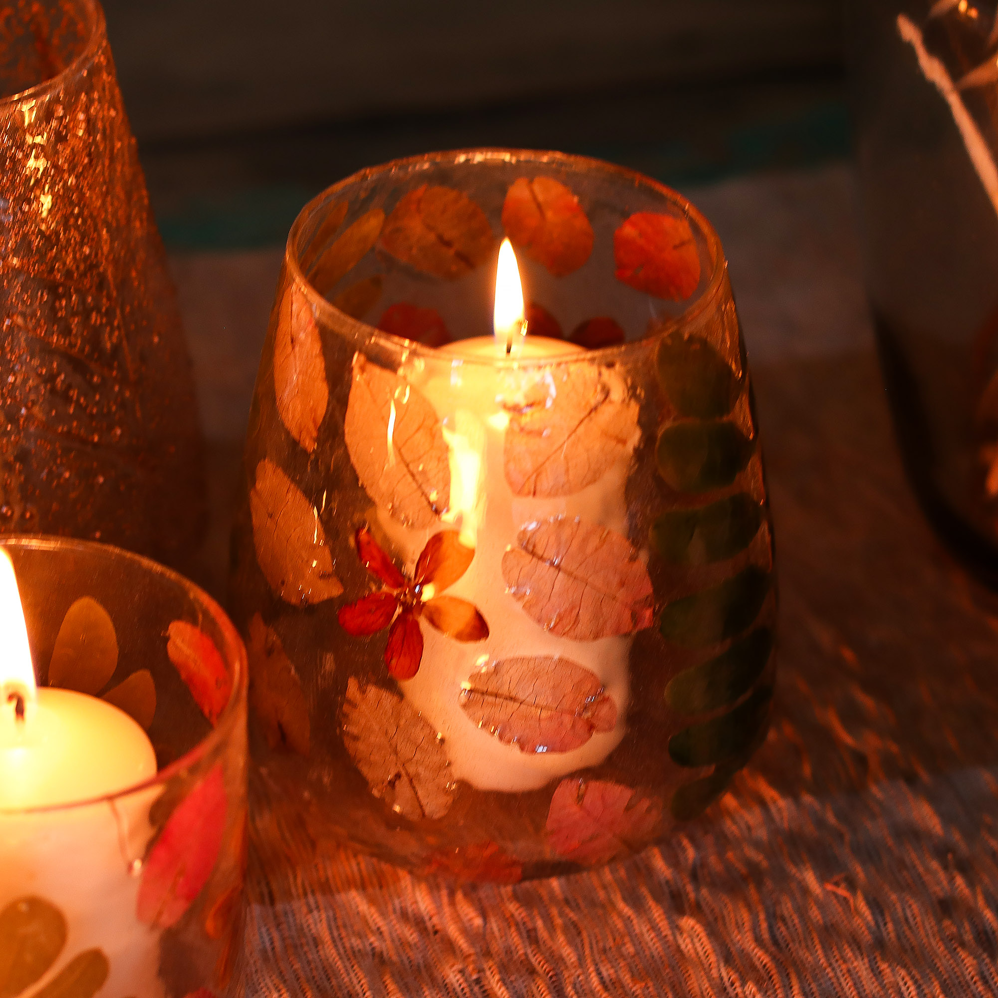 Natural Floral Glass - Vase Candle Holder - Primavera  - (12x11cm)